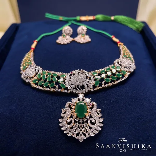 Green_Alloy_Peacock_Necklace_With_Earrings_For_Women