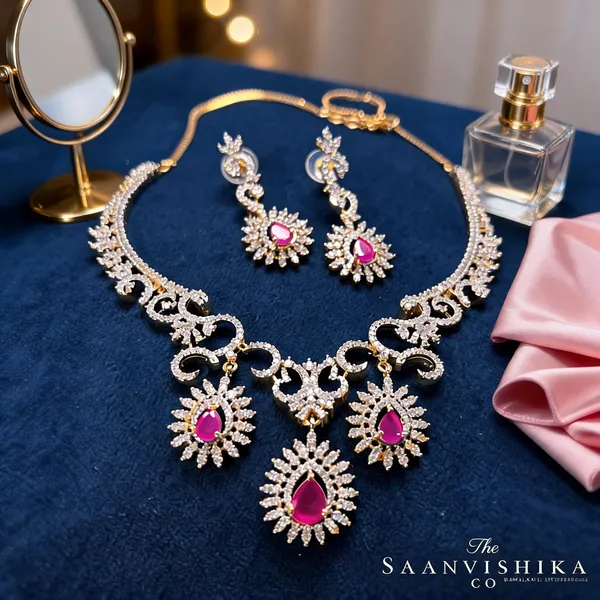 Pink_Ruby_Alloy_Triple_Gemstone_Hexa_Necklace_For_Women