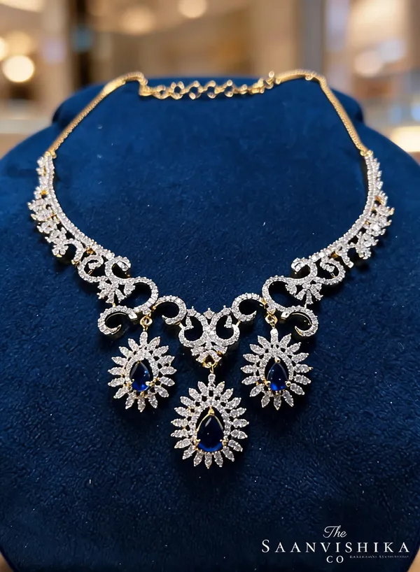 Blue_Alloy_Triple_Gemstone_Hexa_Necklace_For_Women