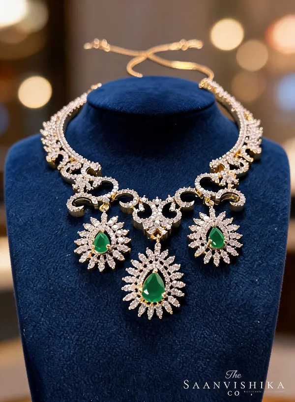 Modern_Triple_Gemstone_Hexa_Necklace_Emerald