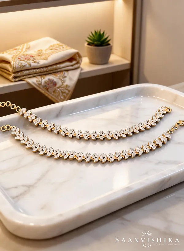 Golden_Alloy_Leaf_Diamond_Replica_Long_Earchain_For_Women