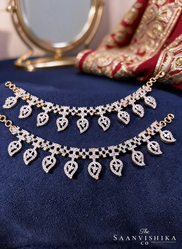 Golden_Alloy_Mango_Crystal_Diamond_Bridal_Earchain_For_Women