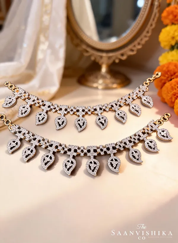 Golden_Alloy_Mango_Crystal_Diamond_Bridal_Earchain_For_Women