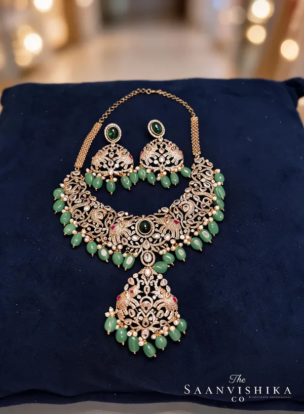 Green_Alloy_Blend_Victorian_Elephant_Detachable_Bead_Necklace_For_Women