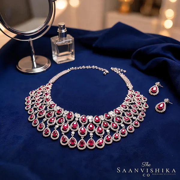 Multicolor_Alloy_3-Layer_Droplet_Necklace_With_Earrings_For_Women