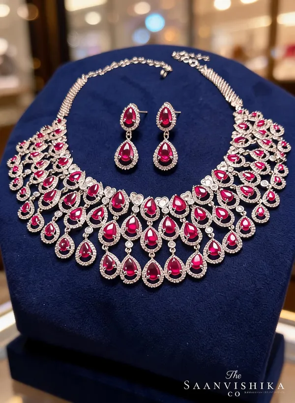 Multicolor_Alloy_3-Layer_Droplet_Necklace_With_Earrings_For_Women