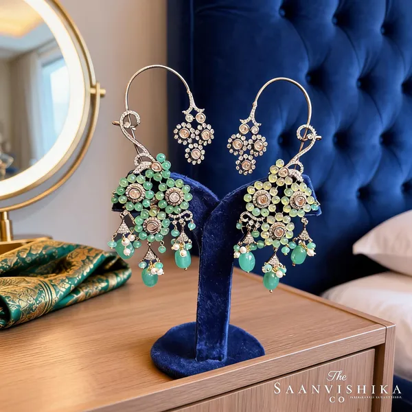 Green_Alloy_Natural_Beads_Grand_Earcuffs_For_Women