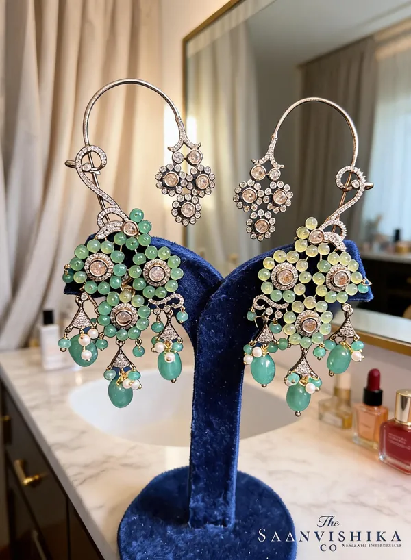 Green_Alloy_Natural_Beads_Grand_Earcuffs_For_Women