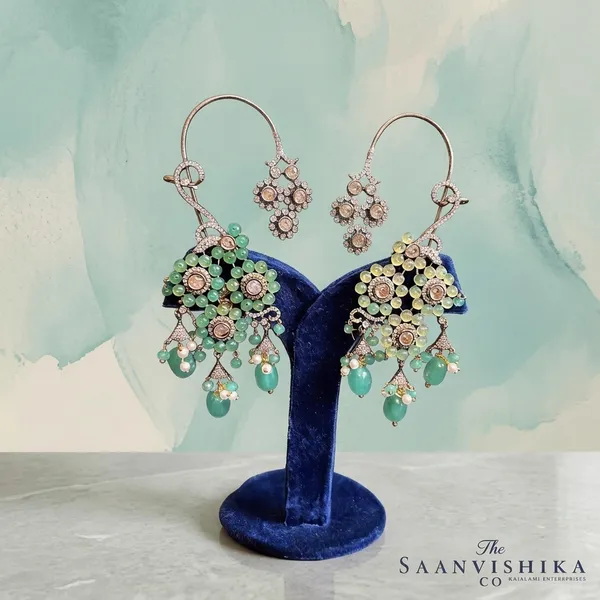 Green_Alloy_Natural_Beads_Grand_Earcuffs_For_Women