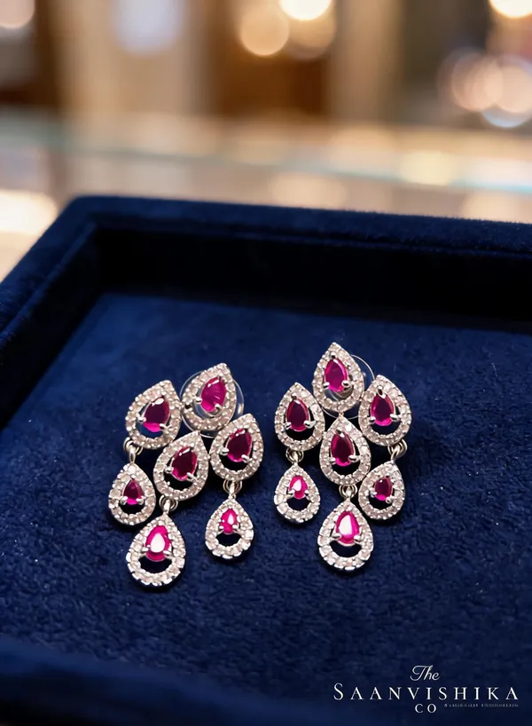 Red_Alloy_Diamond_Droplet_Drop_Earrings_For_Women