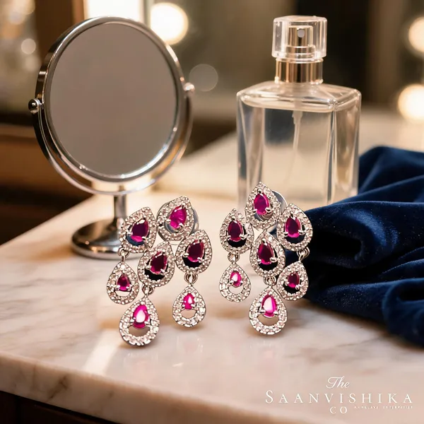 Red_Alloy_Diamond_Droplet_Drop_Earrings_For_Women
