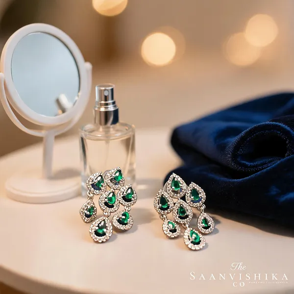 Green_Alloy_Diamond_Droplet_Drop_Earrings_For_Women