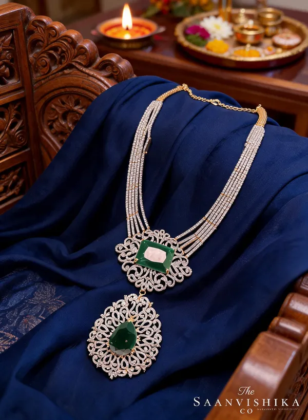 Multicolor_Alloy_Uncut_Emerald_Diamond_Replica_Haram_Set_For_Women