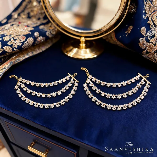 Golden_Alloy_3_Line_Diamond_Replica_Bridal_Earchain_For_Women