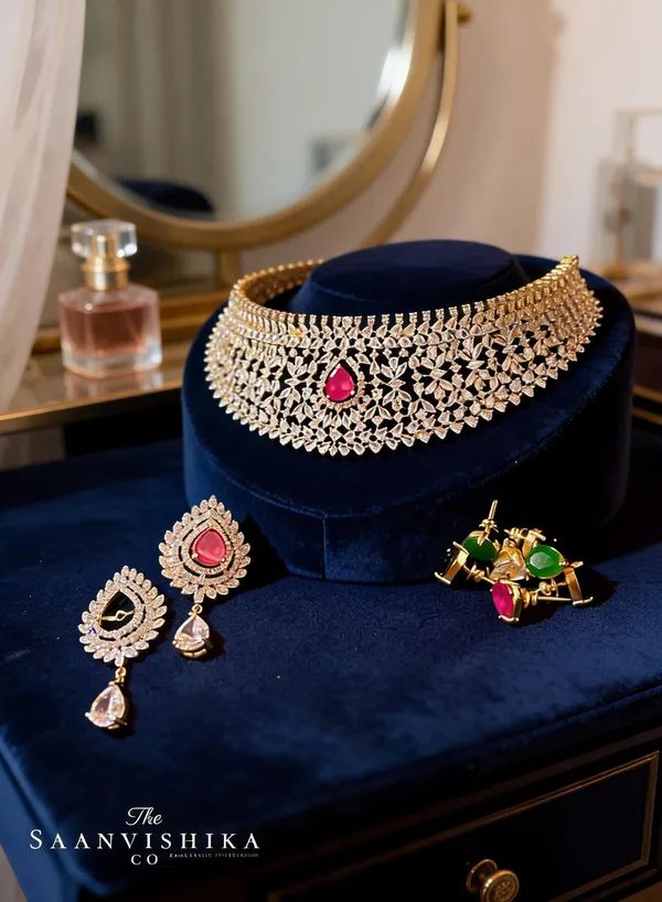 Golden_Alloy_Cz_Choker_Set_With_Earrings_For_Women