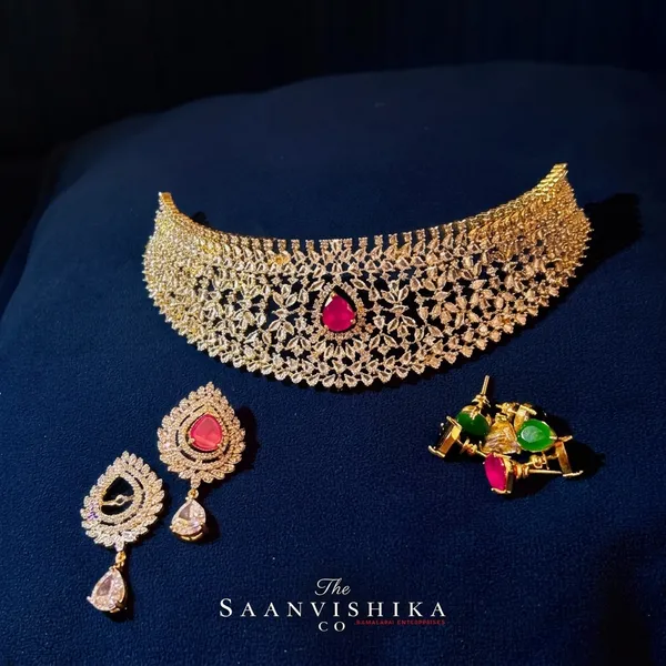 Golden_Alloy_Cz_Choker_Set_With_Earrings_For_Women