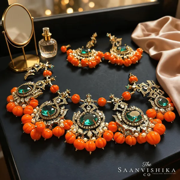 Orange_Alloy_Victorian_Beads_Crystal_Necklace_With_Earrings_For_Women