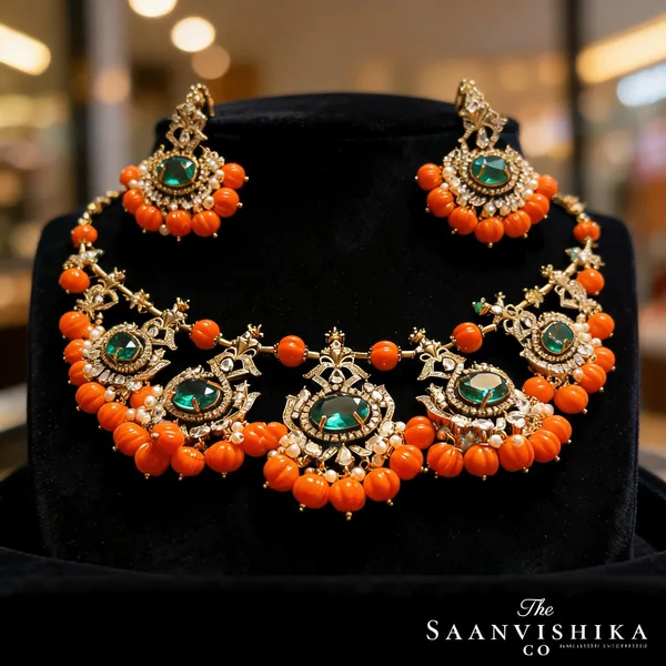 Orange_Alloy_Victorian_Beads_Crystal_Necklace_With_Earrings_For_Women
