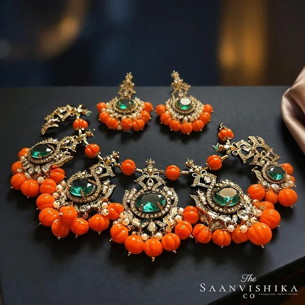 Orange_Alloy_Victorian_Beads_Crystal_Necklace_With_Earrings_For_Women