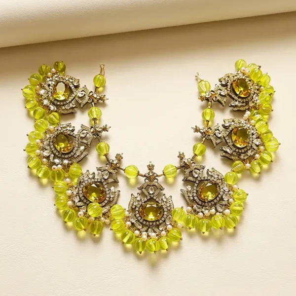 Yellow_Alloy_Victorian_Beads_Crystal_Necklace_With_Earrings_For_Women