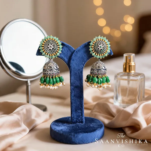 Green_Alloy_Designer_Beaded_Jhumka_For_Women