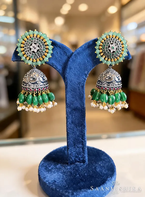 Green_Alloy_Designer_Beaded_Jhumka_For_Women
