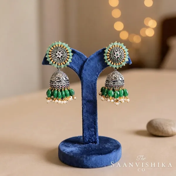 Green_Alloy_Designer_Beaded_Jhumka_For_Women
