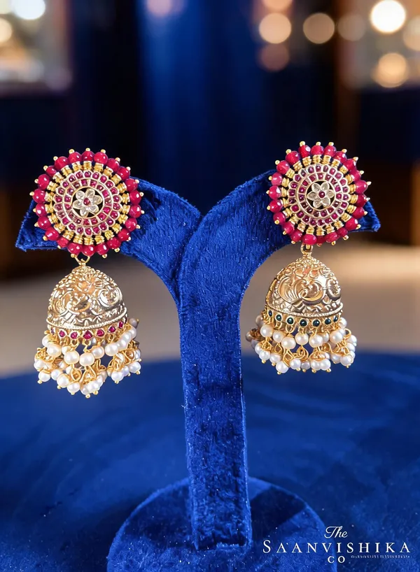 Red_Alloy_Blend_Designer_Pearl_Jhumka_For_Women