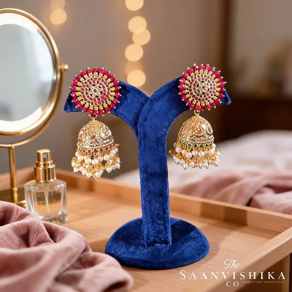 Red_Alloy_Blend_Designer_Pearl_Jhumka_For_Women