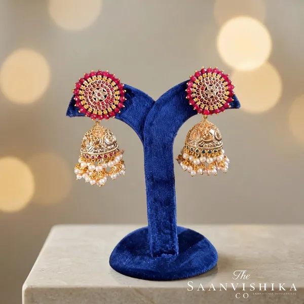 Red_Alloy_Blend_Designer_Pearl_Jhumka_For_Women
