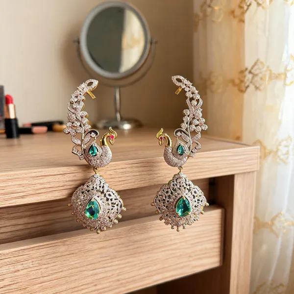 Multicolor_Alloy_Bridal_Peacock_Earcuffs_For_Women