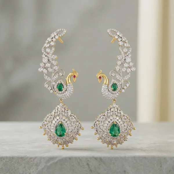Multicolor_Alloy_Bridal_Peacock_Earcuffs_For_Women