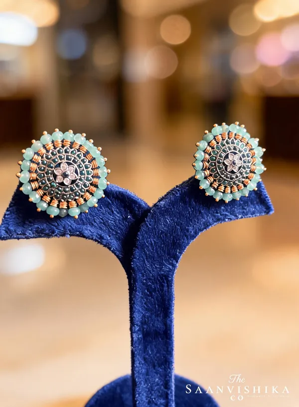 Sky_Blue_Alloy_Blend_Beads_Stud_Earrings_For_Women