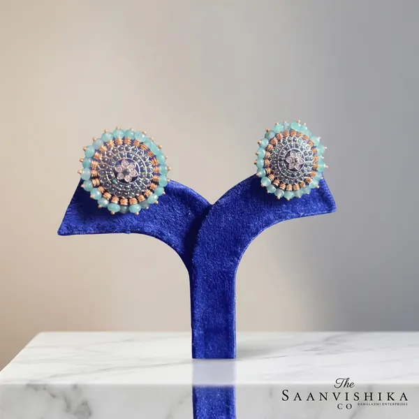 Sky_Blue_Alloy_Blend_Beads_Stud_Earrings_For_Women