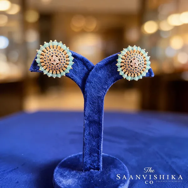 Light_Blue_Alloy_Gold_Beaded_Stud_Earrings_For_Women