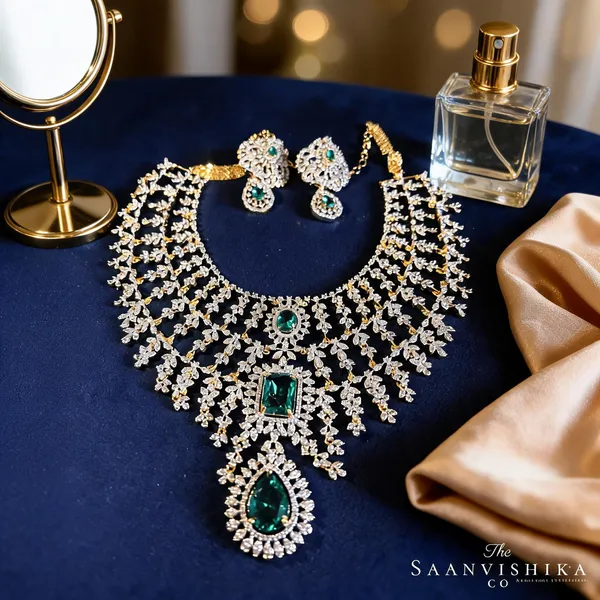 Sea_Green_Alloy_Bridal_Triple_Gemstone_Cz_Diamond_Necklace_Set_For_Women
