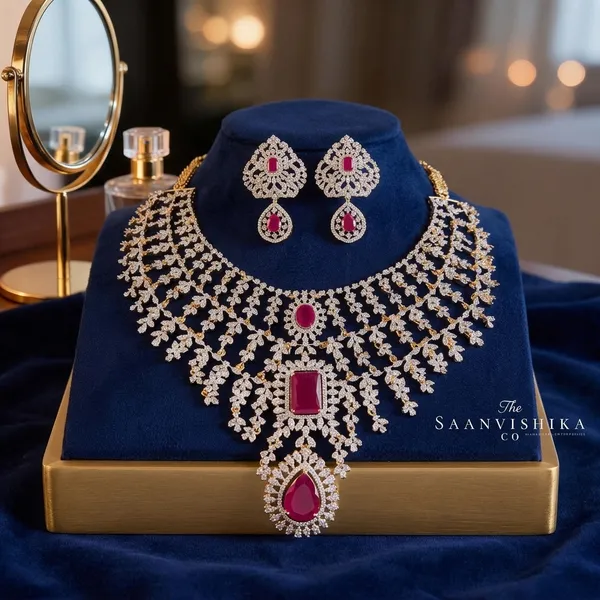 Red_Alloy_Blend_Triple_Gemstone_Cz_Diamond_Necklace_Set_For_Women