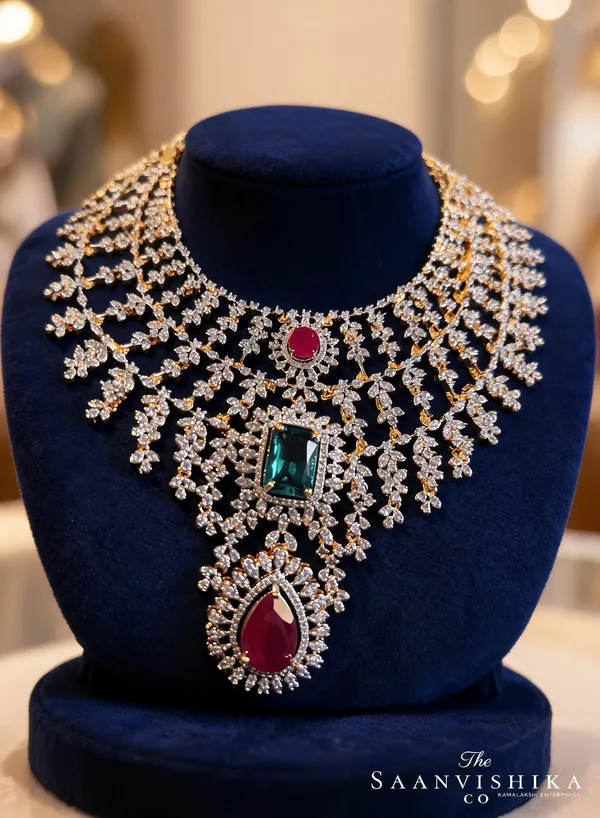 Multicolor_Alloy_Blend_Bridal_Triple_Gemstone_Cz_Necklace_Set_For_Women