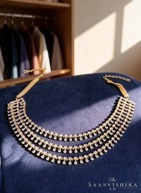 Golden_Alloy_3_Layer_American_Diamond_Short_Necklace_For_Women