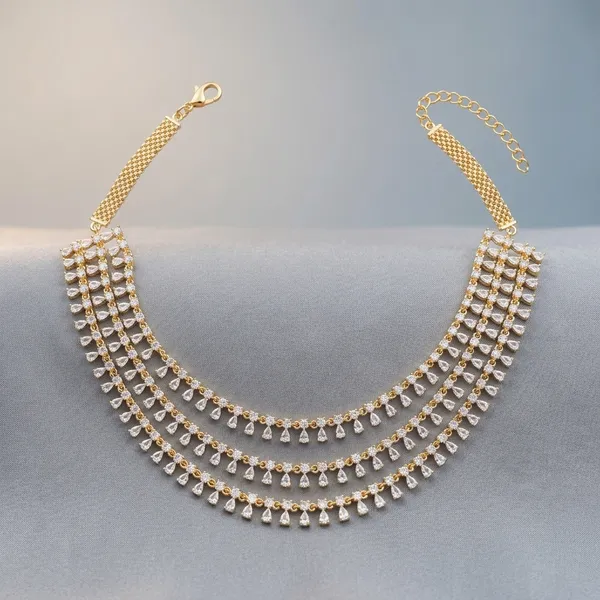 Golden_Alloy_3_Layer_American_Diamond_Short_Necklace_For_Women