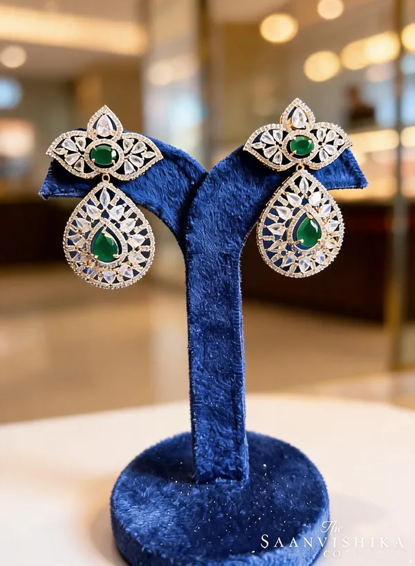 Green_Alloy_Star_Droplet_Drop_Earrings_For_Women