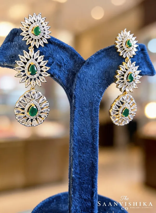 Green_Alloy_Triple_Droplet_Drop_Earrings_For_Women