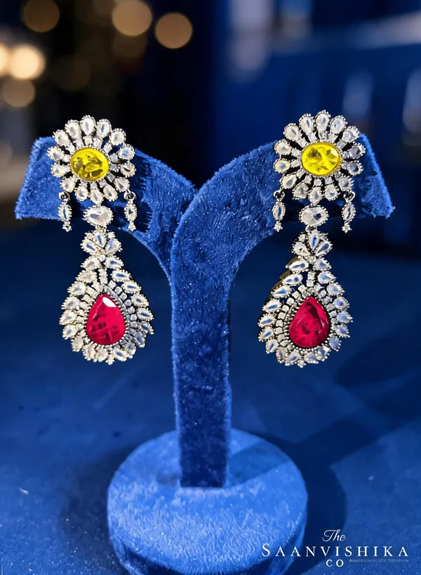 Yellow_Red_Alloy_Doublet_Earrings_For_Women