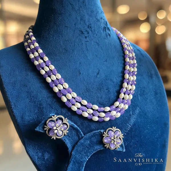 Violet_White_Alloy_3_Line_Beaded_Mala_Necklace_Set_For_Women
