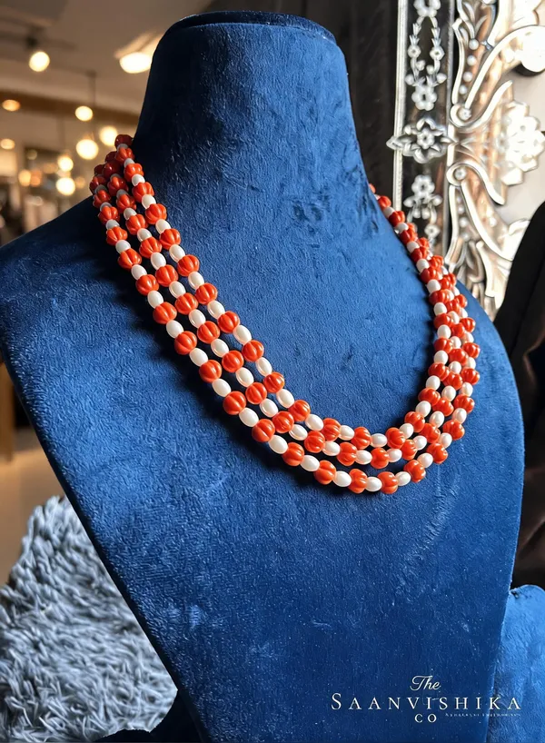 Orange_White_Alloy_3_Line_Pumpkin_Beaded_Mala_Necklace_For_Women