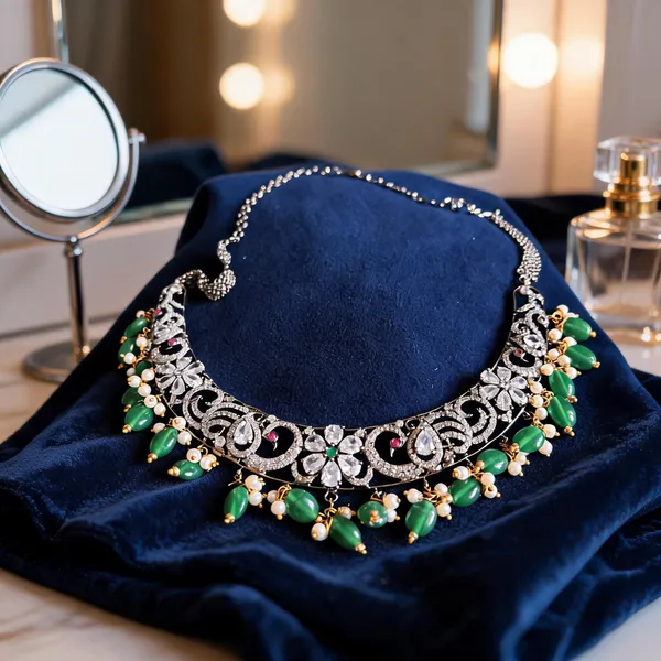 Green_Alloy_Blend_Victorian_Peacock_Black_Beads_Kante_Necklace_For_Women