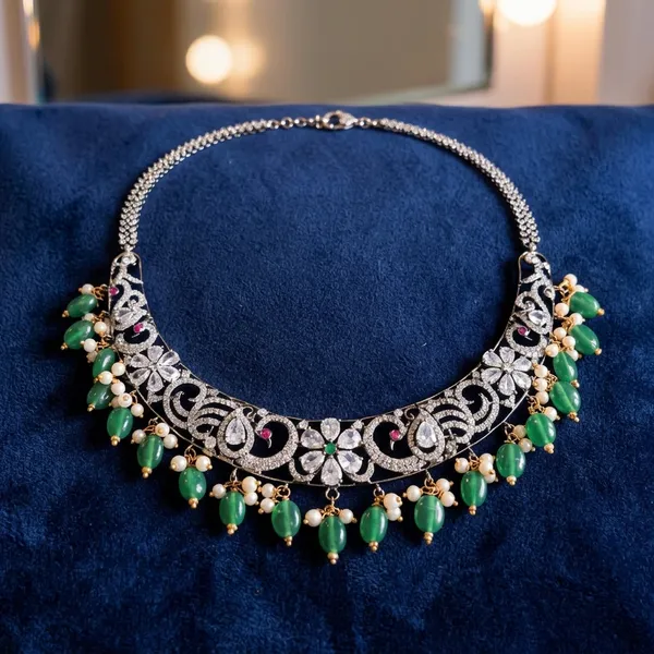 Green_Alloy_Blend_Victorian_Peacock_Black_Beads_Kante_Necklace_For_Women