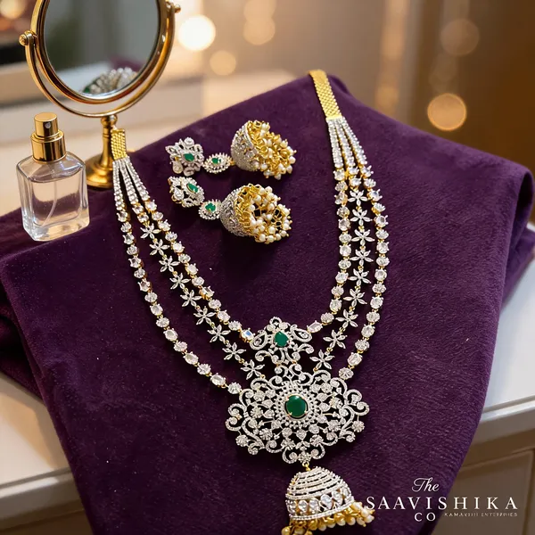 Green_Alloy_Floral_Jhumki_Diamond_Necklace_With_Earrings_For_Women