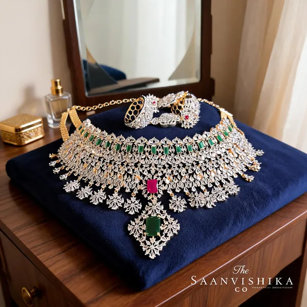 Multicolor_Alloy_Blend_Bridal_American_Diamond_Choker_Set_For_Women