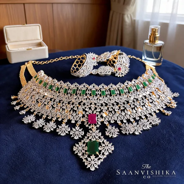Multicolor_Alloy_Blend_Bridal_American_Diamond_Choker_Set_For_Women